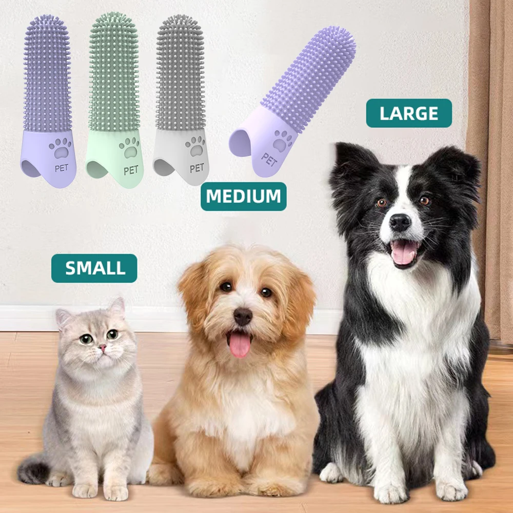 Limpieza de dientes de silicona para mascotas, cepillos de dientes para gatos y perros, eliminación de sarro y piedras