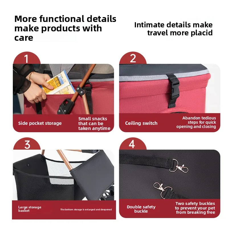 Cochecitos para mascotas, carrito para perros con separación plegable y ligero, bolsa para gatos, cochecitos para perros con empuje manual, productos para mascotas - imagen 4