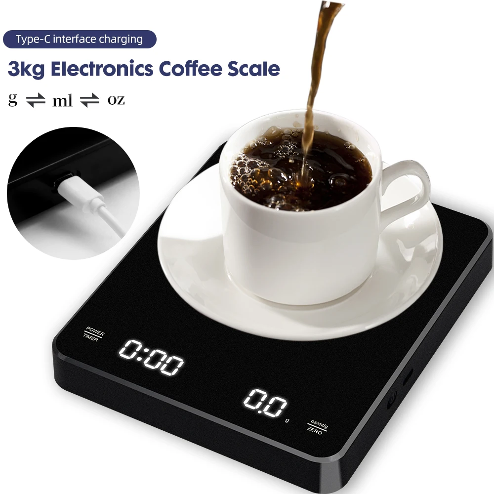 Báscula de café electrónica LED temporizador automático verter sobre Espresso batería integrada recargable báscula de café por goteo inteligente 3kg 0,1g - imagen 2