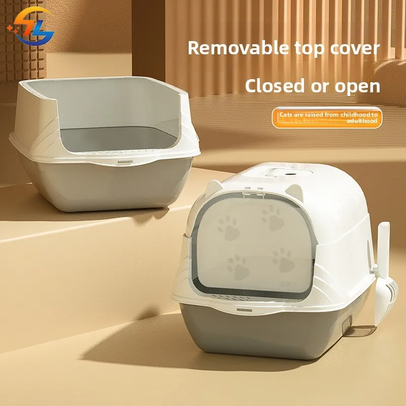 Citas de cama para gatos, caja de arena para gatos completamente cerrada, suministros grandes para mascotas, inodoro portátil a prueba de salpicaduras para gatos
