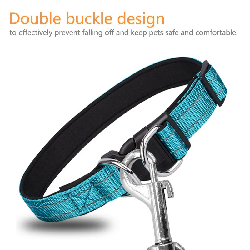 Collar reflectante para perros, Collar para mascotas de nailon transpirable acolchado de neopreno suave ajustable para perros medianos y grandes, cuello de 25-60 centímetros - imagen 2