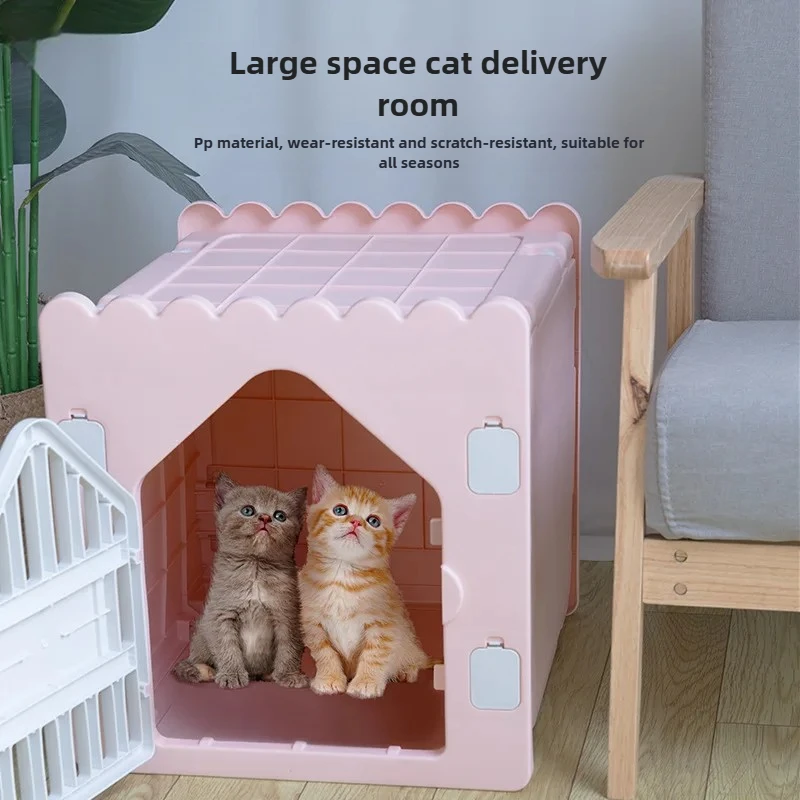 Nido para gatos, casa de plástico para mascotas, Universal, a prueba de lluvia, casa para gatos y gatitos, perrera interior semicerrada, sala de parto para mascotas