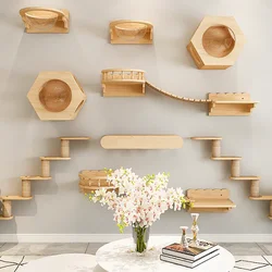 Hamaca de madera para gatos en pared - estantes y poste rascar
