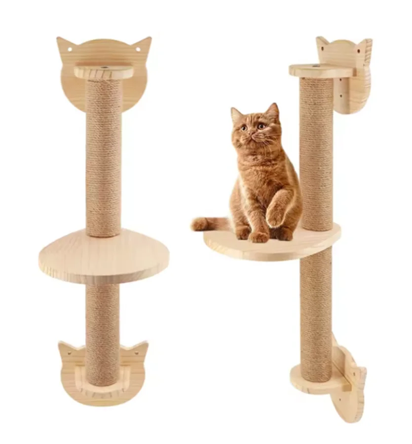 Estantes de escalada de madera, árbol para gatos montado en la pared, poste rascador de Sisal, hamaca con Pedal, parque infantil para gatos, accesorios para gatos - imagen 5