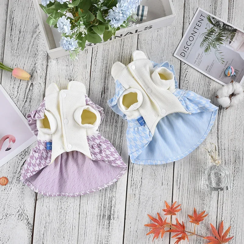Lindo vestido con tirantes a cuadros para perros en otoño e invierno, traje de sirvienta, vestido para perros pequeños y medianos, ropa para mascotas, ropa para cachorros - imagen 5