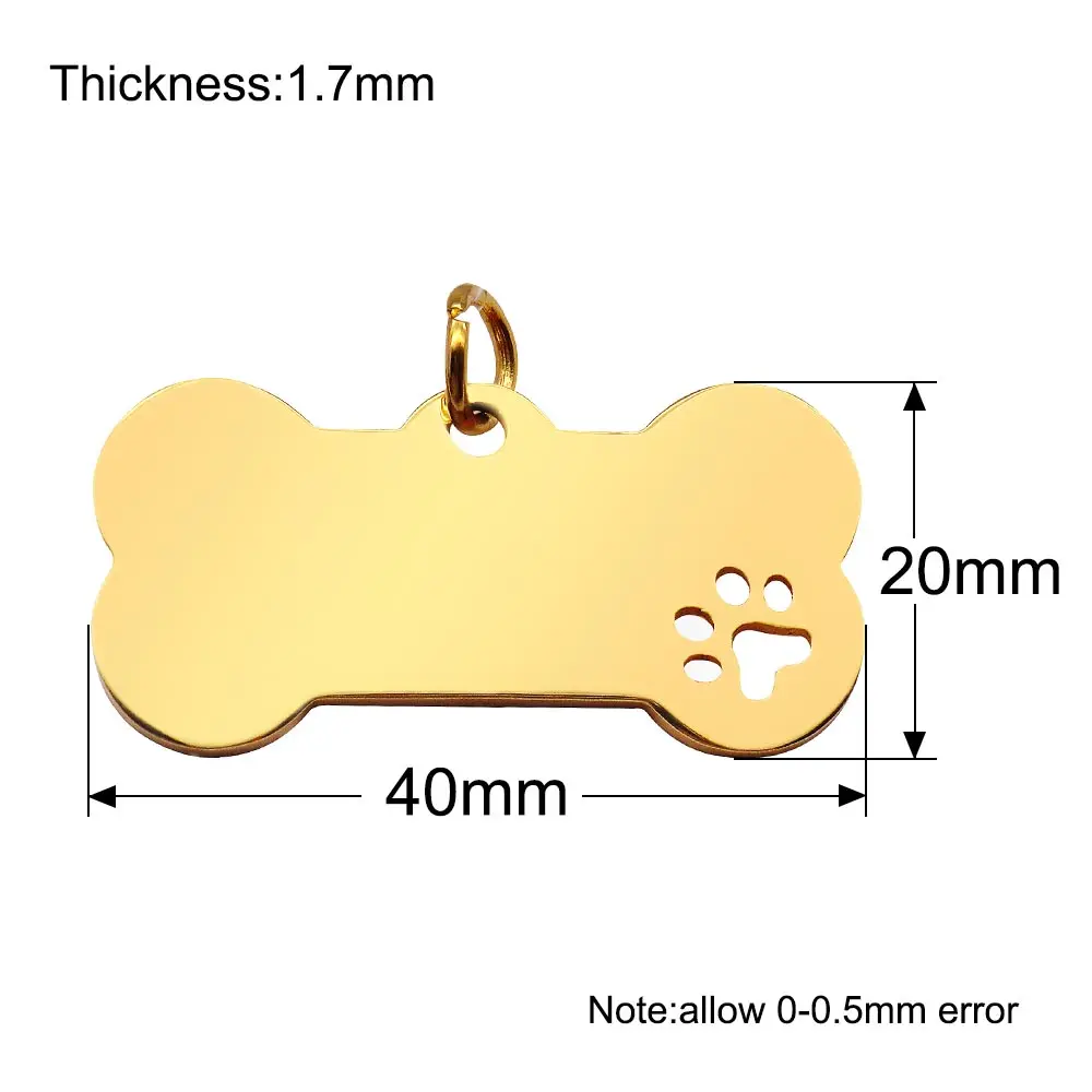 100PCS Stainless Steel Bone Pet ID Tag Pet Cat Dog Paw Collar Accessories Decoration  Engraving CollarsDog Multi-Function Plate - imagen 2