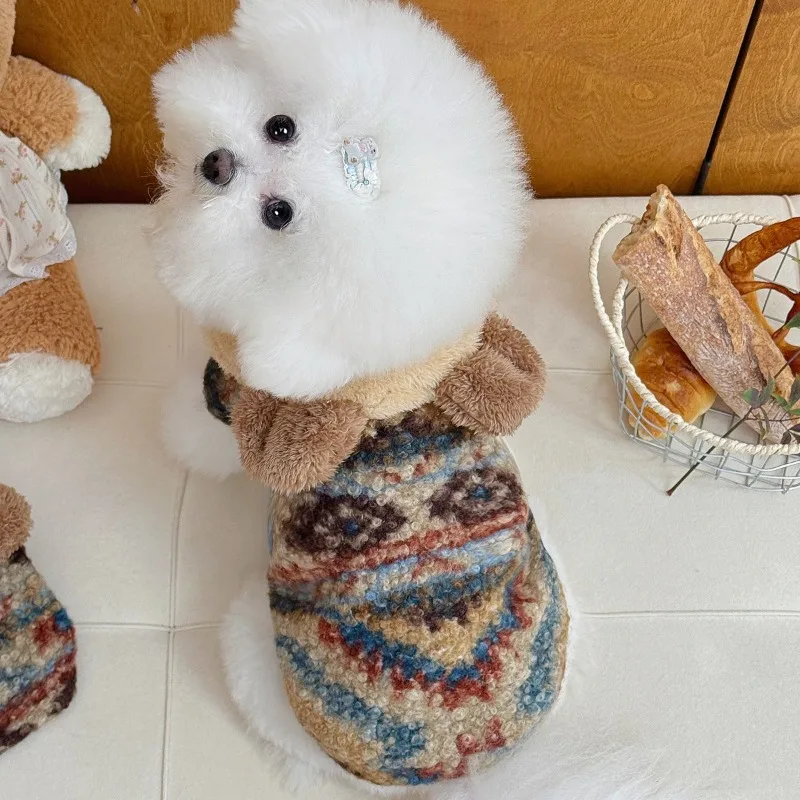 Lindo oso mascota Otoño/Invierno cuello de encaje suéter de Navidad Otoño/Invierno cálido grueso gato Teddy abrigo ropa de cachorro para perros pequeños