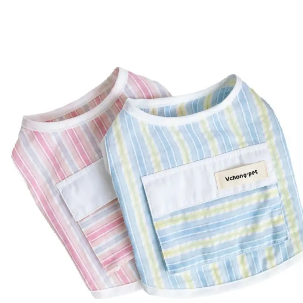 Chaleco a rayas de primavera para mascotas, sensación fresca, se puede poner en paquetes de hielo, chaleco para exteriores para mascotas, ropa para cachorros de peluche para perros pequeños - imagen 5