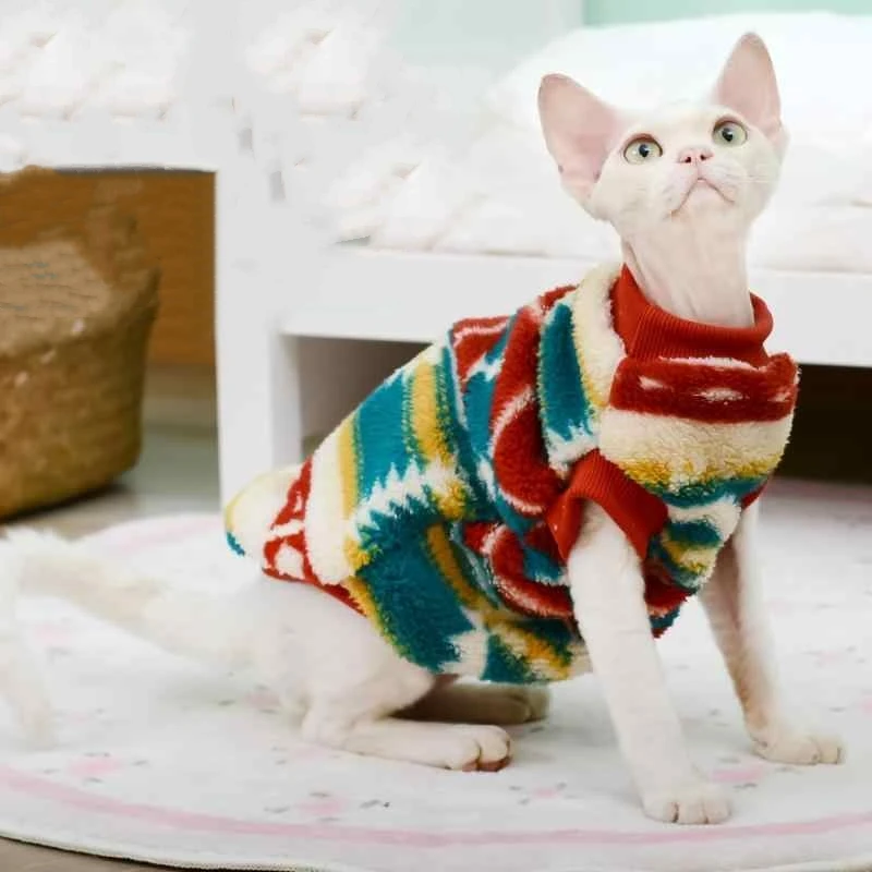 Sphynx-suéter de Navidad y Año Nuevo para gatos, chaleco polar cálido sin pelo para invierno, abrigo grueso rojo y gris para gatitos, suministros para gatos - imagen 2