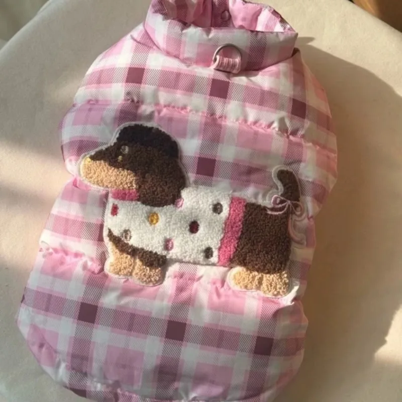 Lindo abrigo a cuadros de invierno, Parkas para perros pequeños, Schnauzer, ropa cálida de felpa a prueba de frío para cachorros, ropa para perros pequeños - imagen 3