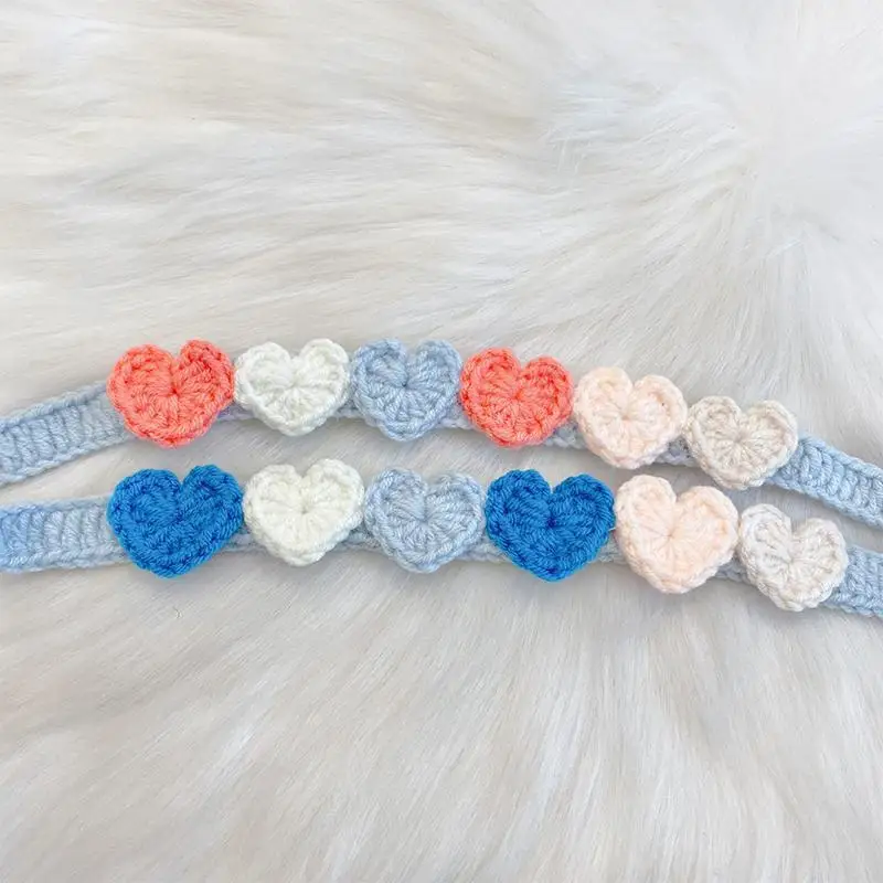 Collar de perro tejido hecho a mano, collar de gato con flores y corazones en 3D para mascotas pequeñas, accesorio cálido para cachorros de invierno - imagen 3