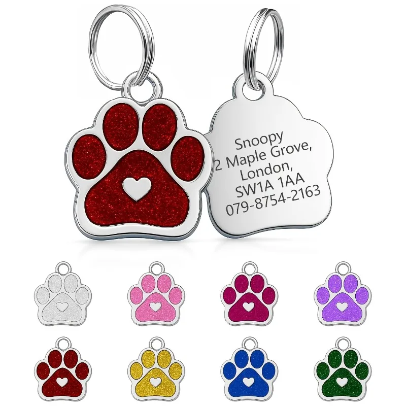 Placa identificación perro y gato corazón brillante personalizado