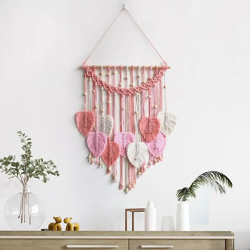 Tapiz tejido de hojas bohemias, macramé, borlas, decoración reutilizable, tapiz bohemio estético, decoración de habitación para dormitorio y sala de estar - imagen 5