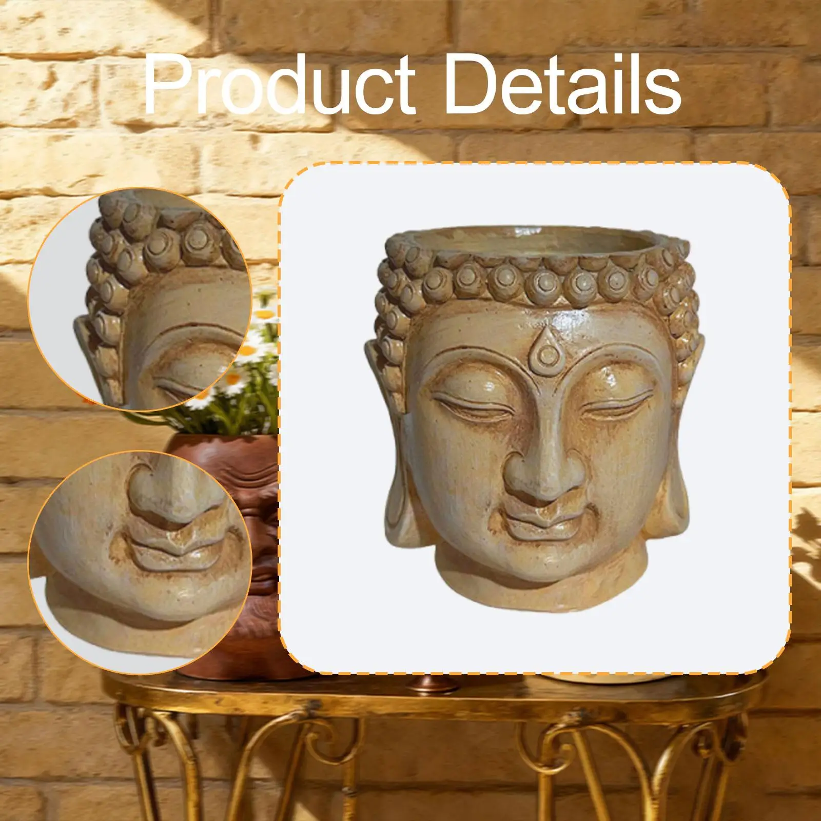 Maceta con cabeza de Buda - macetero decorativo para exterior y jardín