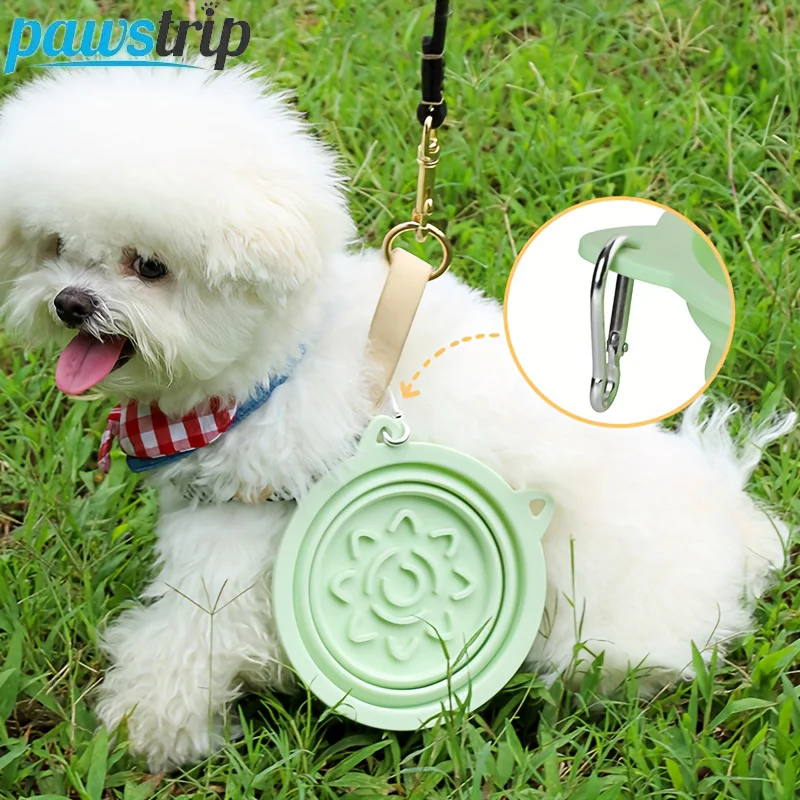 Cuenco de silicona para perros de 450ml, alimentador de comida lenta para perros, cuenco de agua para comida de perros de viaje al aire libre con mosquetón, suministros para mascotas