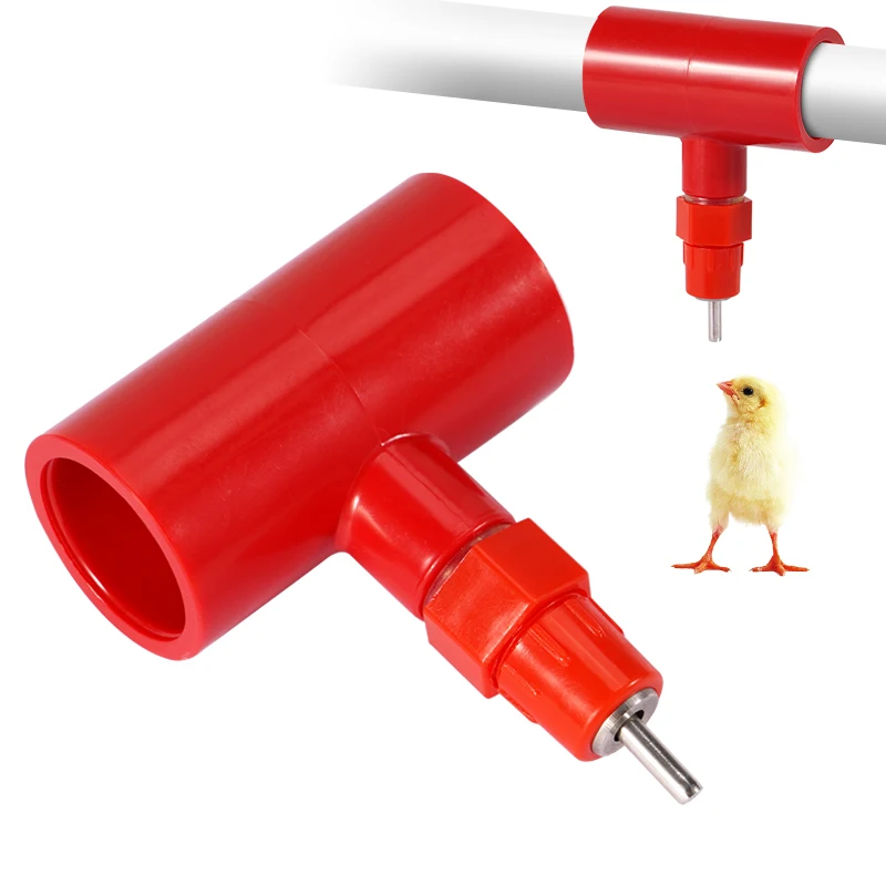 5 Juegos de tetinas de agua para pollos/accesorios en T de PVC de 1/2 ", Kit de bebederos para aves de corral completamente automático, bebedero de agua para pollos, paquete de 10 - imagen 2