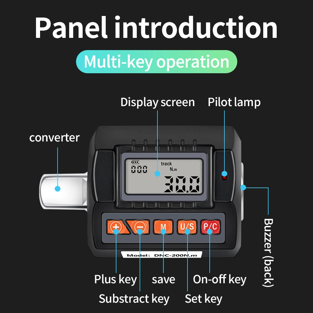 Medidor de torsión Digital DNC-200N.m, adaptadores de llave dinamométrica ajustable de 1/2 ", controlador de torsión de reparación de automóviles y bicicletas con alarma Bezzer - imagen 4