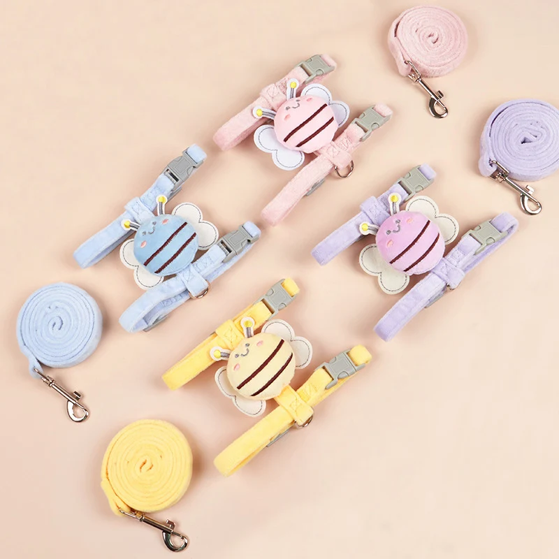 Arnés con forma de abeja para perro y gato, juego de correa para Escape, chaleco ajustable de terciopelo suave, arnés para gatos y perros pequeños, suministros para mascotas - imagen 5