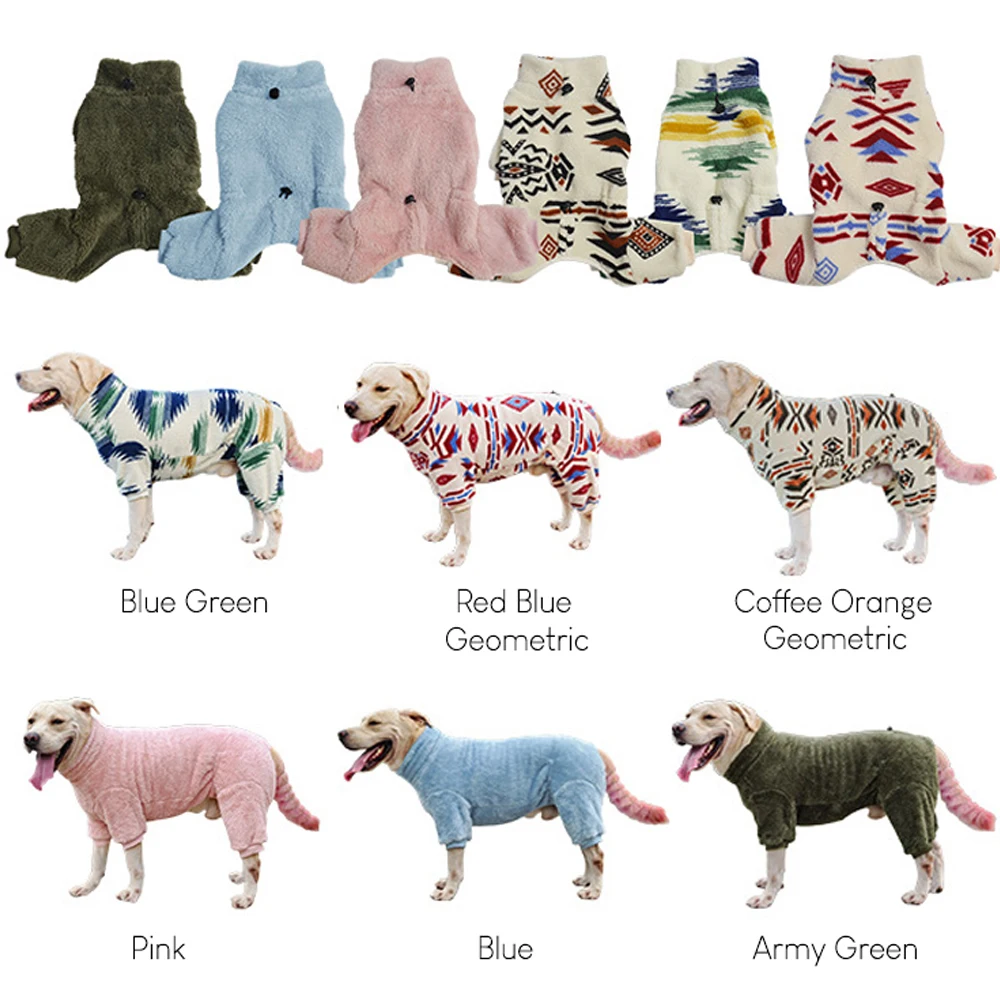 Ropa cálida de invierno para perros, pijamas de lana para perros, monos geométricos de lana Sherpa para perros, jersey a prueba de viento, abrigo grueso para perros pequeños y grandes - imagen 4