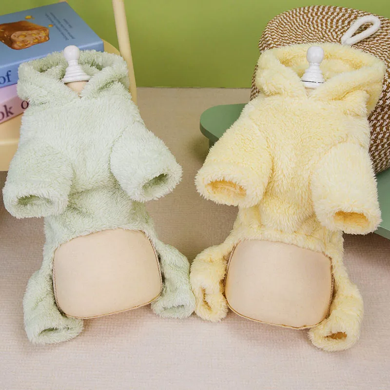 Ropa de lana para mascotas, mono con capucha de invierno, abrigo para perros pequeños y medianos, chándal para perros Chihuahua Yorkshire, pijamas para cachorros, monos XS - imagen 2