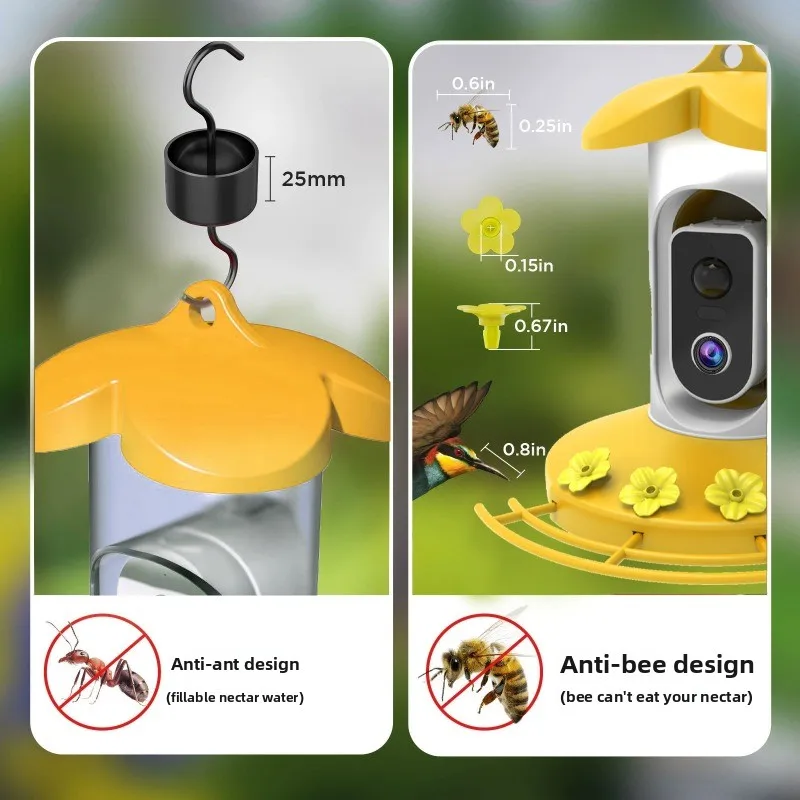 Cámara inteligente para comedero de pájaros, gran angular con energía Solar, alta definición, monitoreo en tiempo Real para exteriores, suministros para mascotas, accesorios - imagen 3
