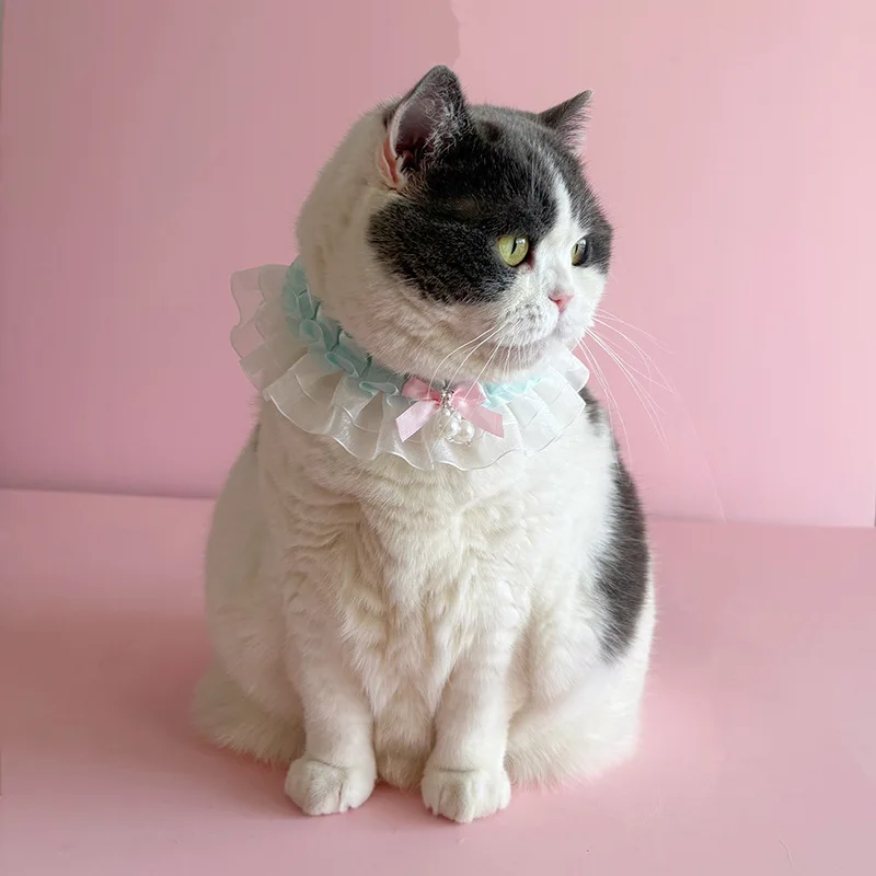 Bufanda de encaje navideña para mascotas, bufanda con baba, bufandas para gatos, bufanda triangular de peluche, collar de malla de viento de princesa, ropa para perros pequeños - imagen 4