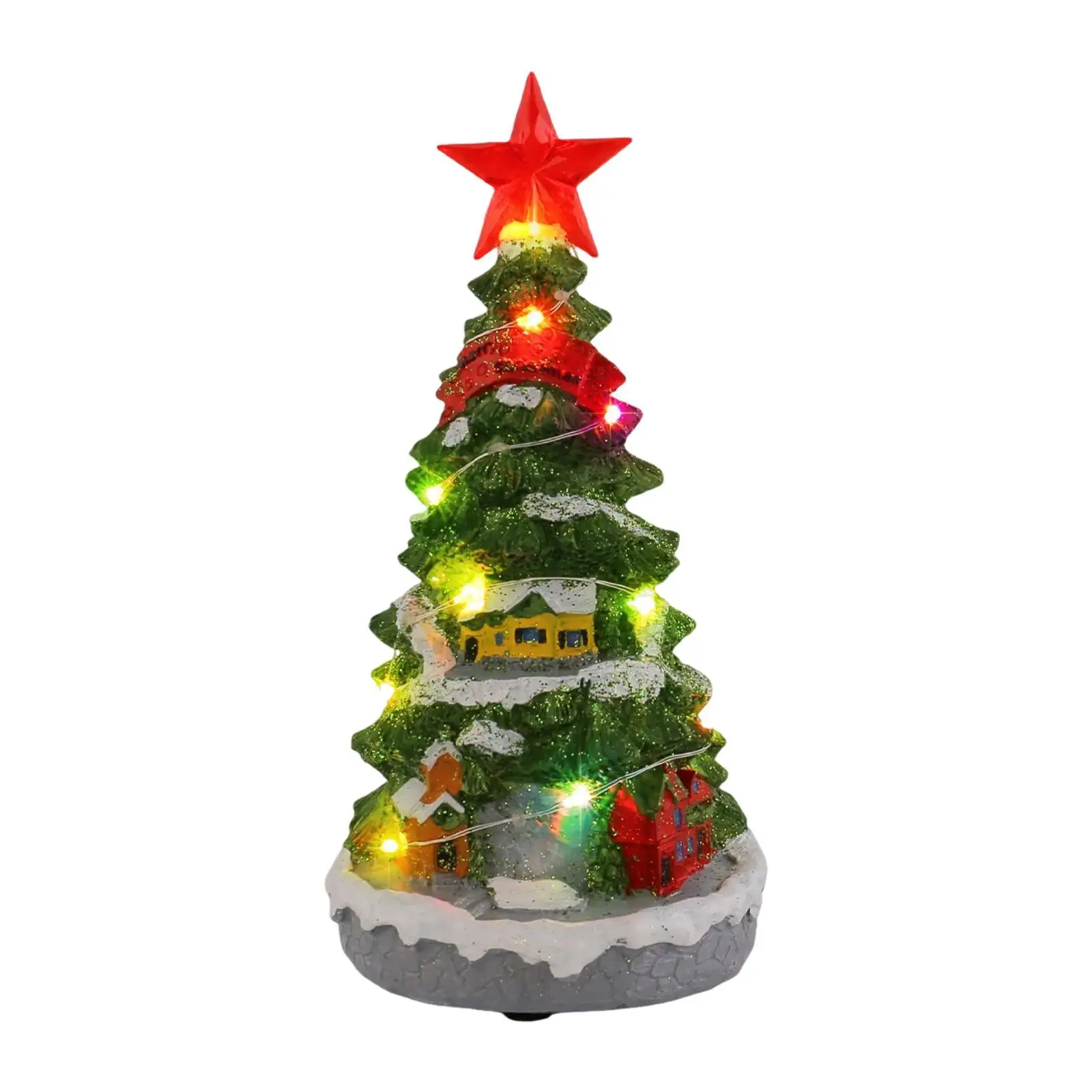 Light up Musical Mini Christmas Tree Figurine,Music Box Toy Star Topper for Holiday