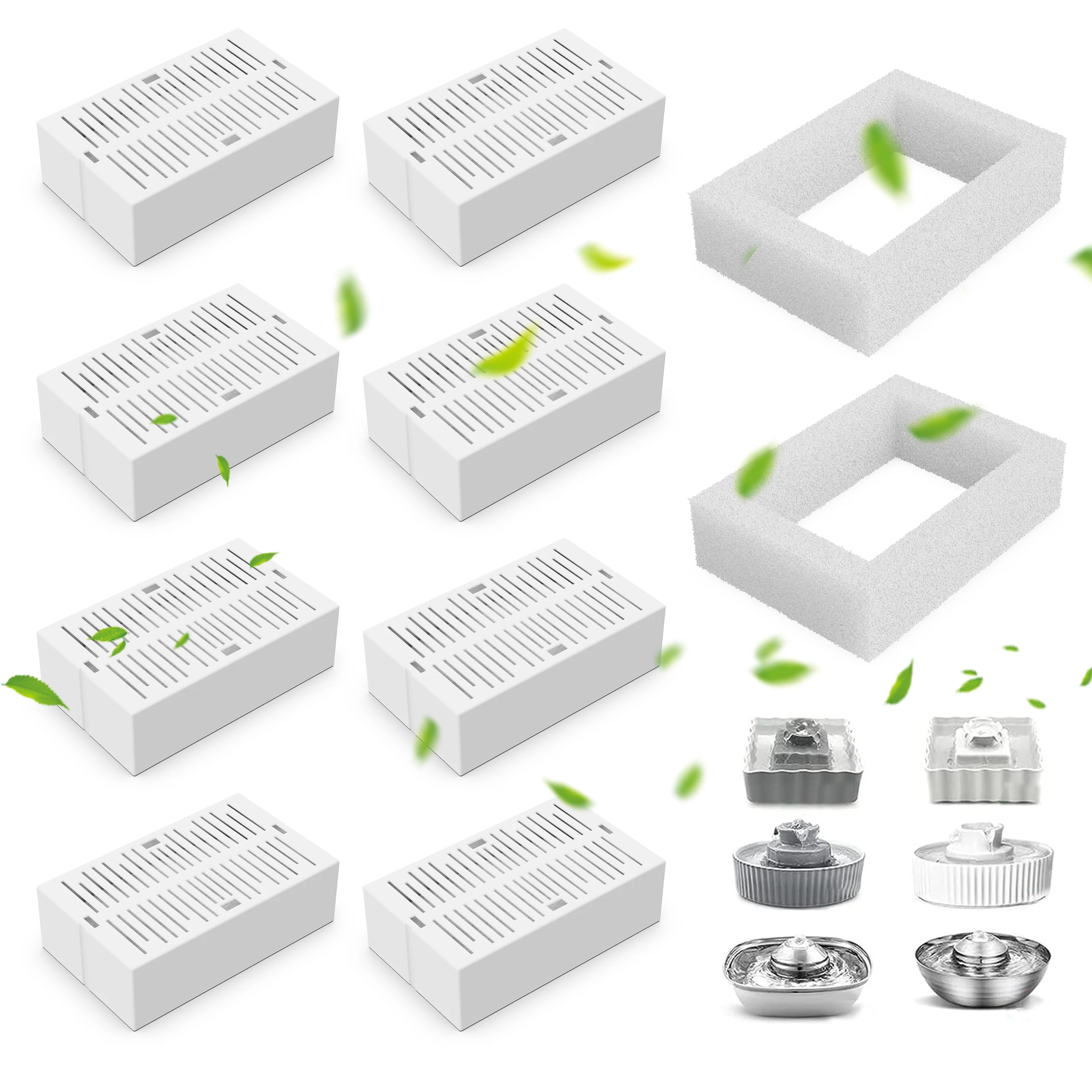 Paquete de 8 filtros de fuente de cerámica para mascotas, carbón activado y reemplazo de espuma para dispensador de agua para perros y gatos