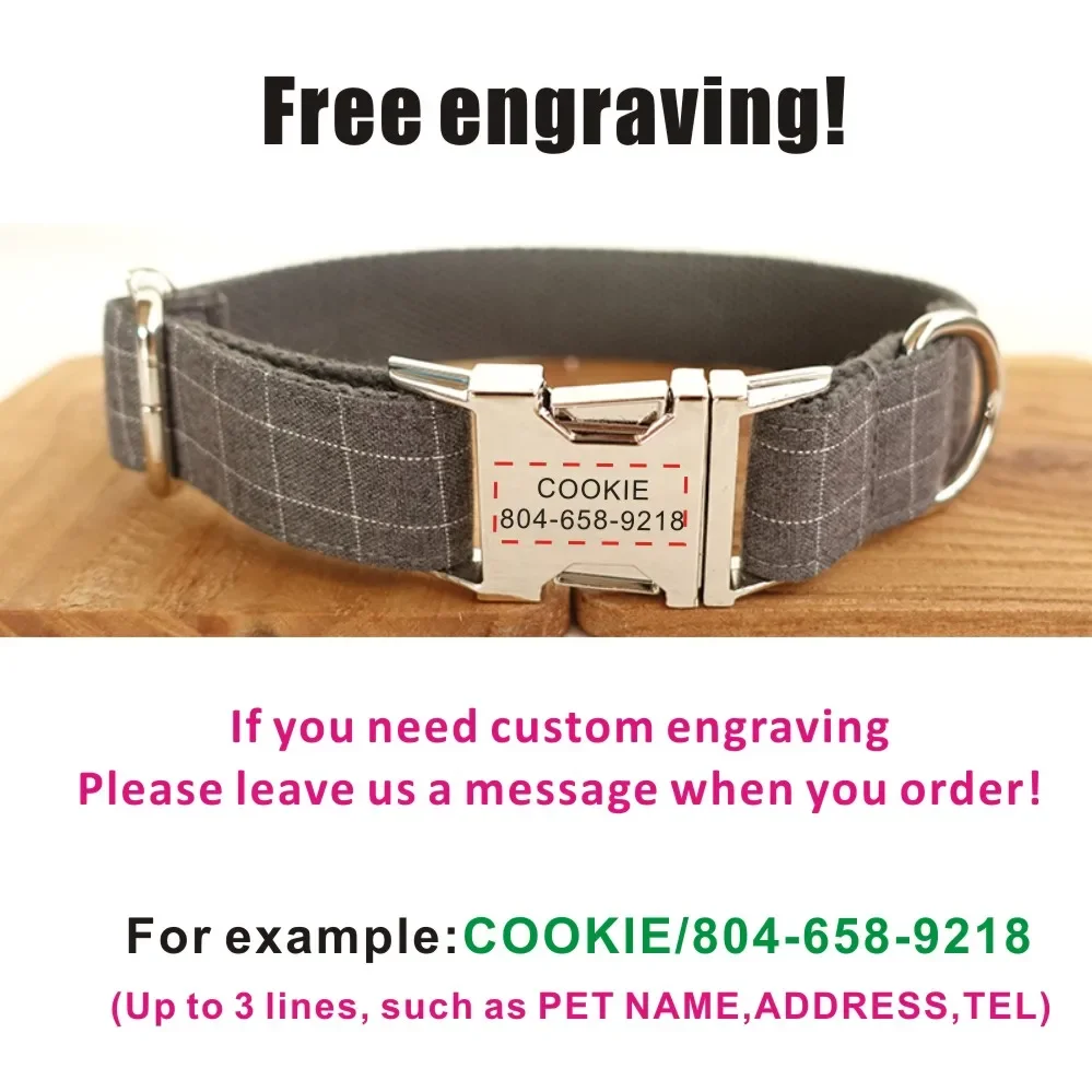 Collar de perro personalizado con grabado gratuito, correa para mascotas a juego, hebilla de Metal de contactos personalizados, Collar para mascotas de rejilla gris - imagen 4