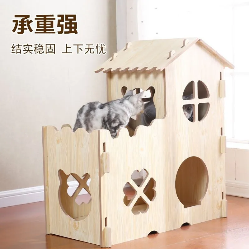 Nido para gatos, casa para perros, marco de escalada de madera maciza para gatos, Villa para mascotas de doble capa, caja de madera, muebles para mascotas, perrera Universal en todas las estaciones - imagen 4