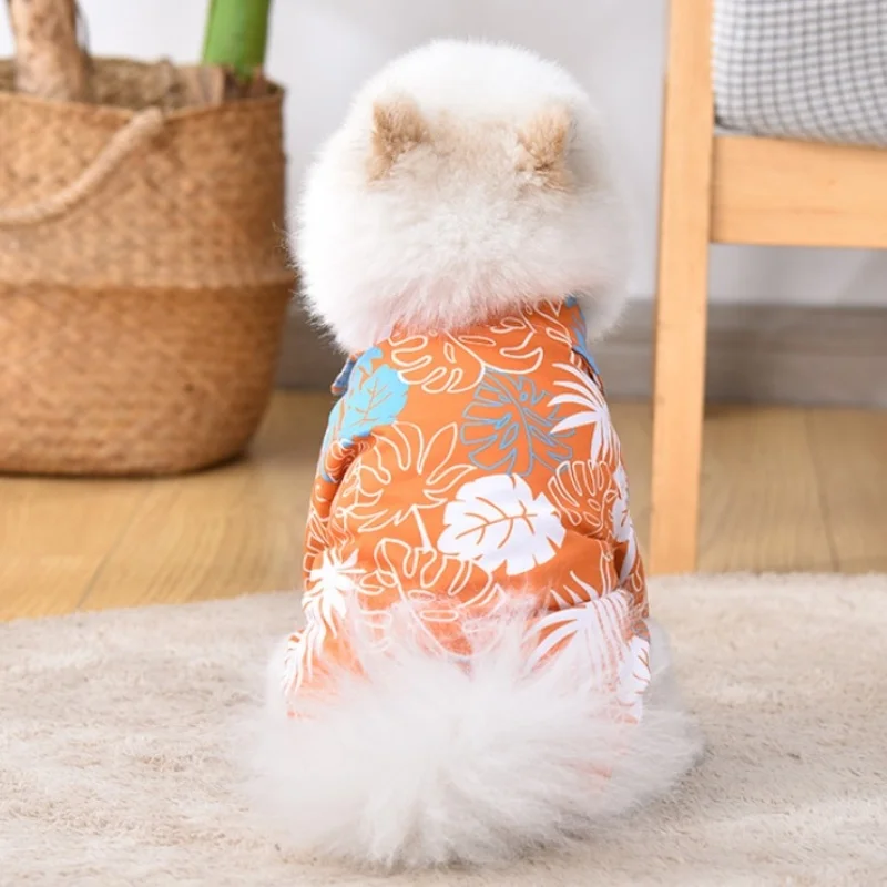 Camisa hawaiana de estilo playero para perros, ropa transpirable para perros, chaleco de lujo para cachorros, camiseta con estampado de árbol de coco para gatos, ropa para caniche para mascotas - imagen 4