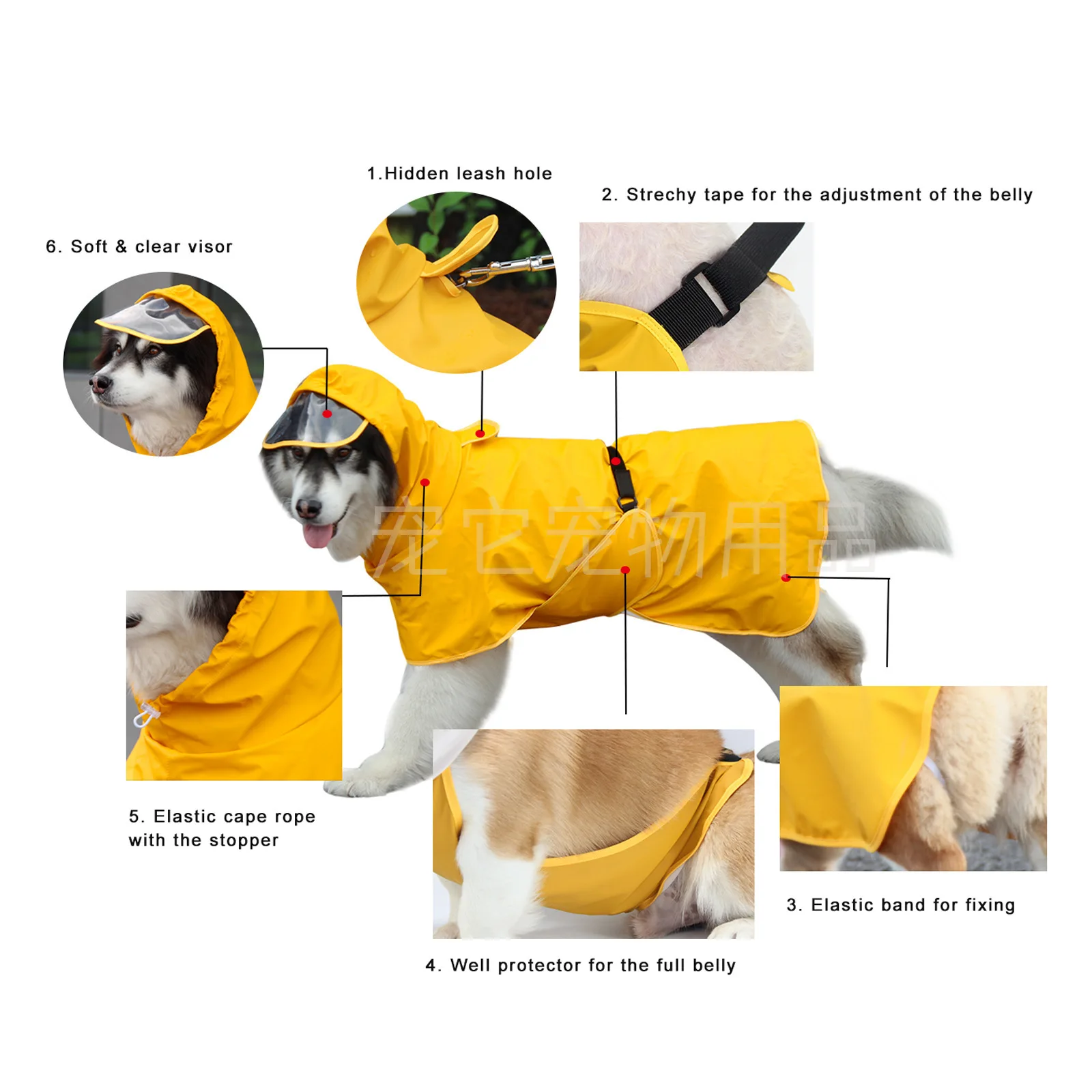Chubasquero informal para perros, capa acanalada Corgi Teddy Golden Retriever, chubasquero para mascotas, ropa para perros fácil de usar, productos para mascotas - imagen 3