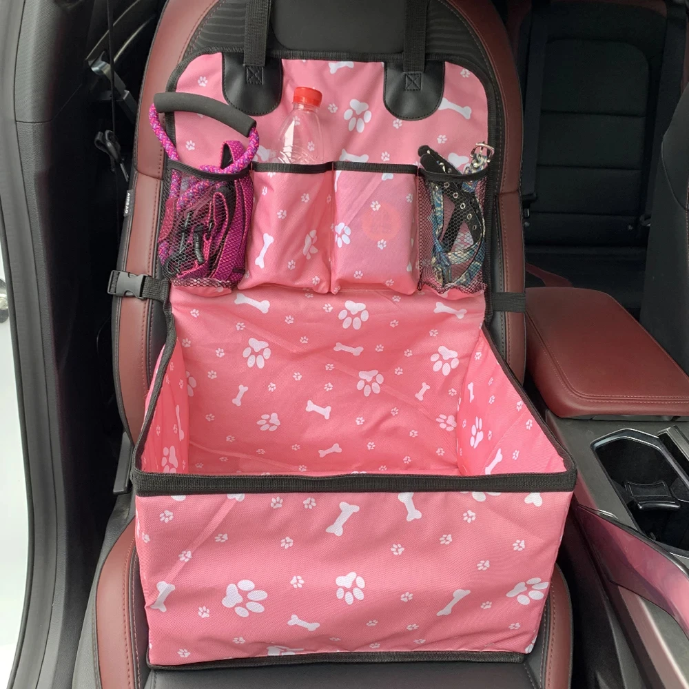 Asiento de coche para perros con bolsillos de almacenamiento, funda para asiento de coche para perros de viaje, hamaca plegable, cesta para asiento de coche para perros pequeños y medianos - imagen 5