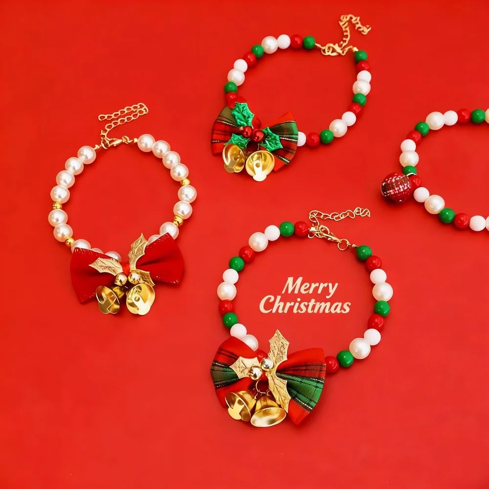 Collar navideño con perlas y lazo para gatos y perros - imagen 5