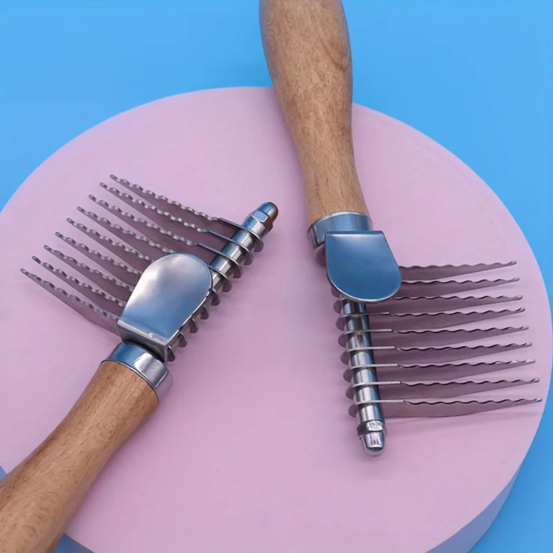 Peine anudado de acero inoxidable para perros y mascotas, removedor de pelo de perro con mango largo, cepillo de deshedding para perros, gatos, accesorios para perros - imagen 3