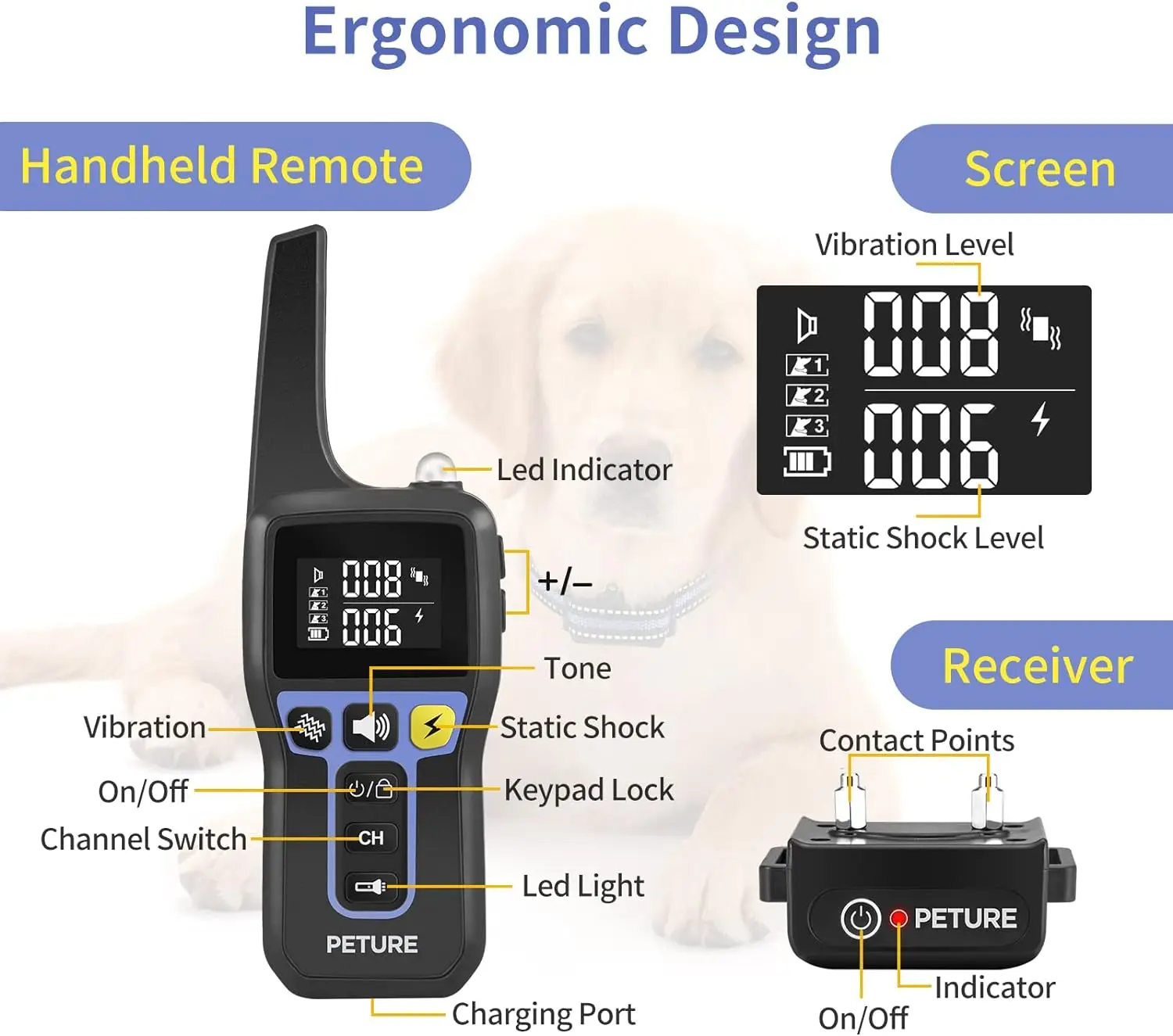 Collar de entrenamiento para perros resistente al agua IPX7 para perros grandes, medianos y pequeños, Collar de choque para perros de 3300 pies, Collar eléctrico para perros con 3 modos de entrenamiento - imagen 3