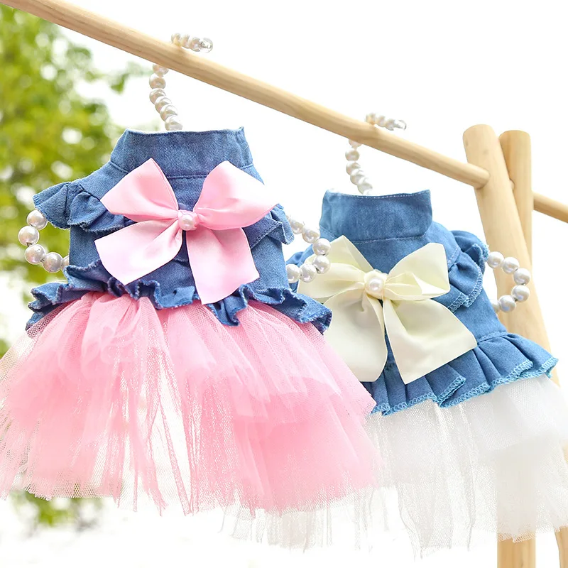 Ropa para perros y mascotas, disfraz de verano para cachorros, vestido de princesa dulce, decoración de fiesta de cumpleaños, vestido con lazo - imagen 3