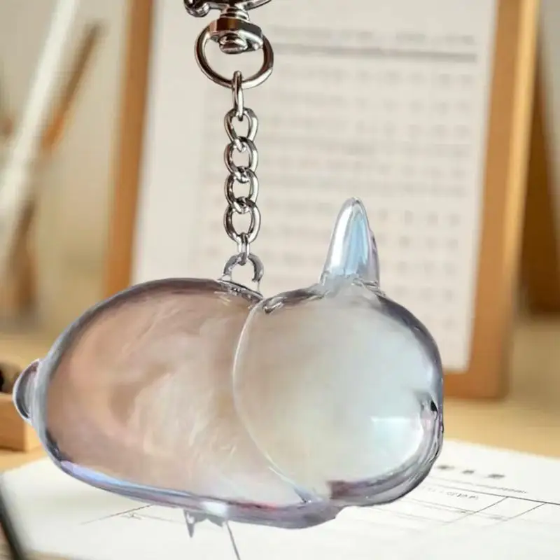 Llavero con colgante transparente conmemorativo de pelo de mascota, organizador de cápsulas de almacenamiento de piel de conejo para mochila, bonita colección de recuerdos para mascotas - imagen 3