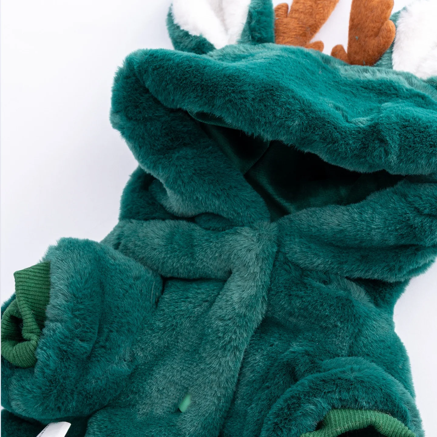 Abrigo de lana de Reno de Navidad para mascotas, chaqueta cálida de piel sintética de felpa para invierno, abrigo de invierno con capucha verde para mascotas, traje para perros, ropa de invierno - imagen 3