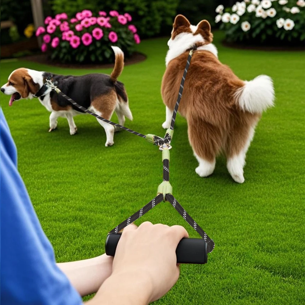 Correas reflectantes de nailon para mascotas, cuerda de tracción sin enredos para 2 perros, correas de doble cabezal para perros, entrenamiento para caminar y correr, 1 ud. - imagen 2