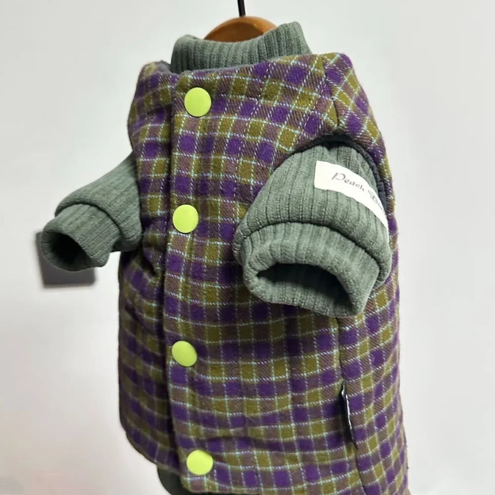 Traje de cuadros verde invierno para gatos Chaleco de vellón grueso Cálido abrigo de manga larga para gato sin pelo Sudadera de primavera para Sphynx - imagen 2