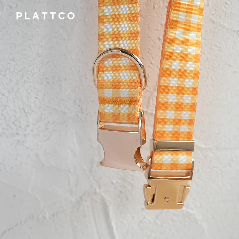 PLATTCO-collar de perro de diseño único, estampado de mantequilla, patrón a cuadros, hebilla de aleación de zinc de color claro de alta calidad, 5 tamaños, PDC307G - imagen 5