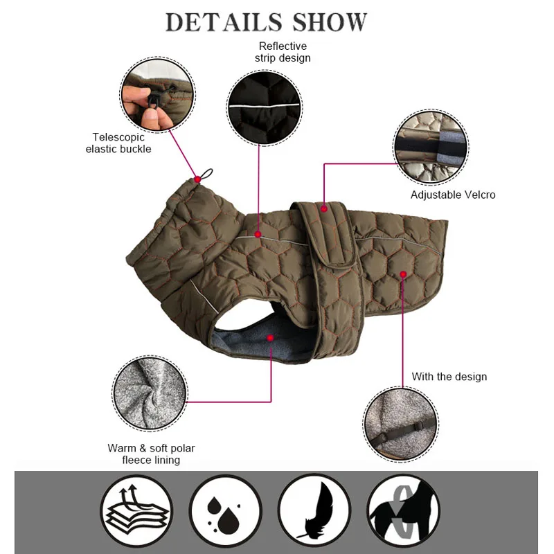 Ropa para perros grandes galgo italiano, abrigo de invierno, chaqueta para perros de cuello alto con forro polar cálido reflectante ajustable para perros grandes - imagen 4