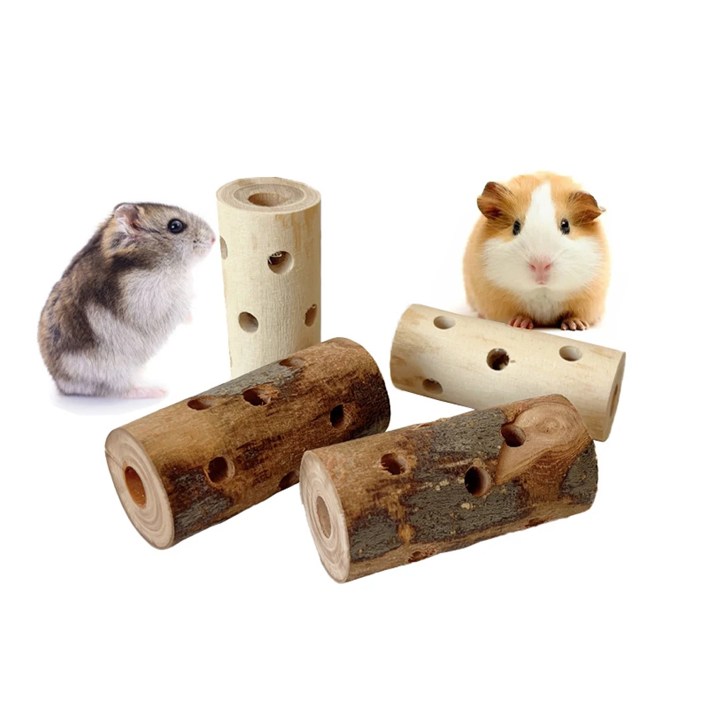 Juguete de dentición para excavación de agujeros de madera Natural, juguete divertido para masticar y forrajeo para mascotas pequeñas, suministros para jaulas de hámsters y conejos, todas las estaciones, 1 ud. - imagen 5