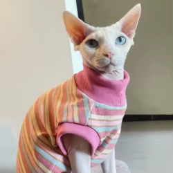 Camiseta algodón manga corta rayas rosas para gato Sphynx y gatitos