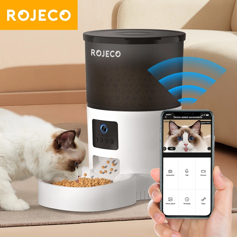 ROJECO-comedero automático para mascotas, 3L, con dispensador de comida inteligente para gatos Carmen, alimentadores recargables con WIFI para gatos, alimentación remota