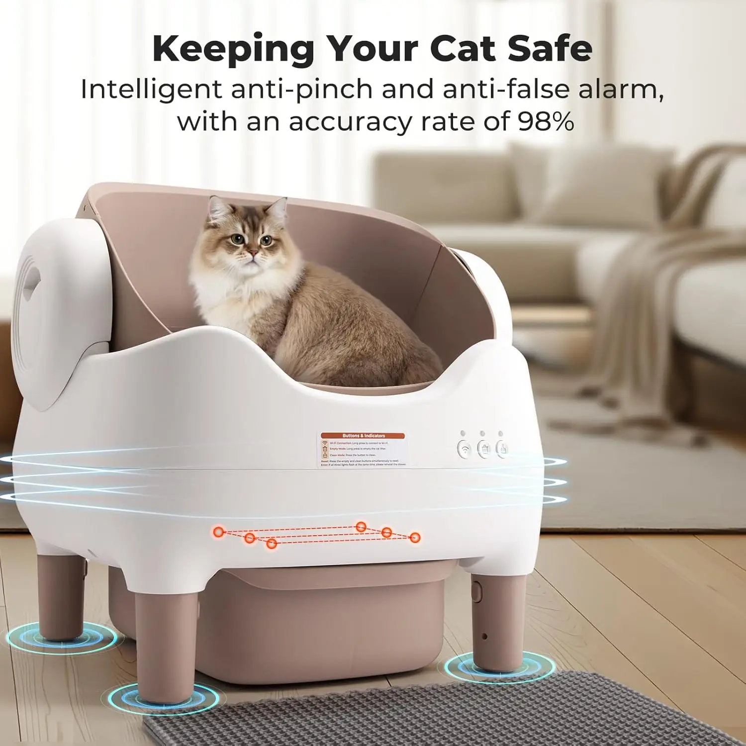 Caja de arena inteligente automática para gatos, inodoro para mascotas autolimpiante, Control por aplicación, caja de arena para gatos con tapa abierta, espacio Extra grande para múltiples gatos - imagen 2