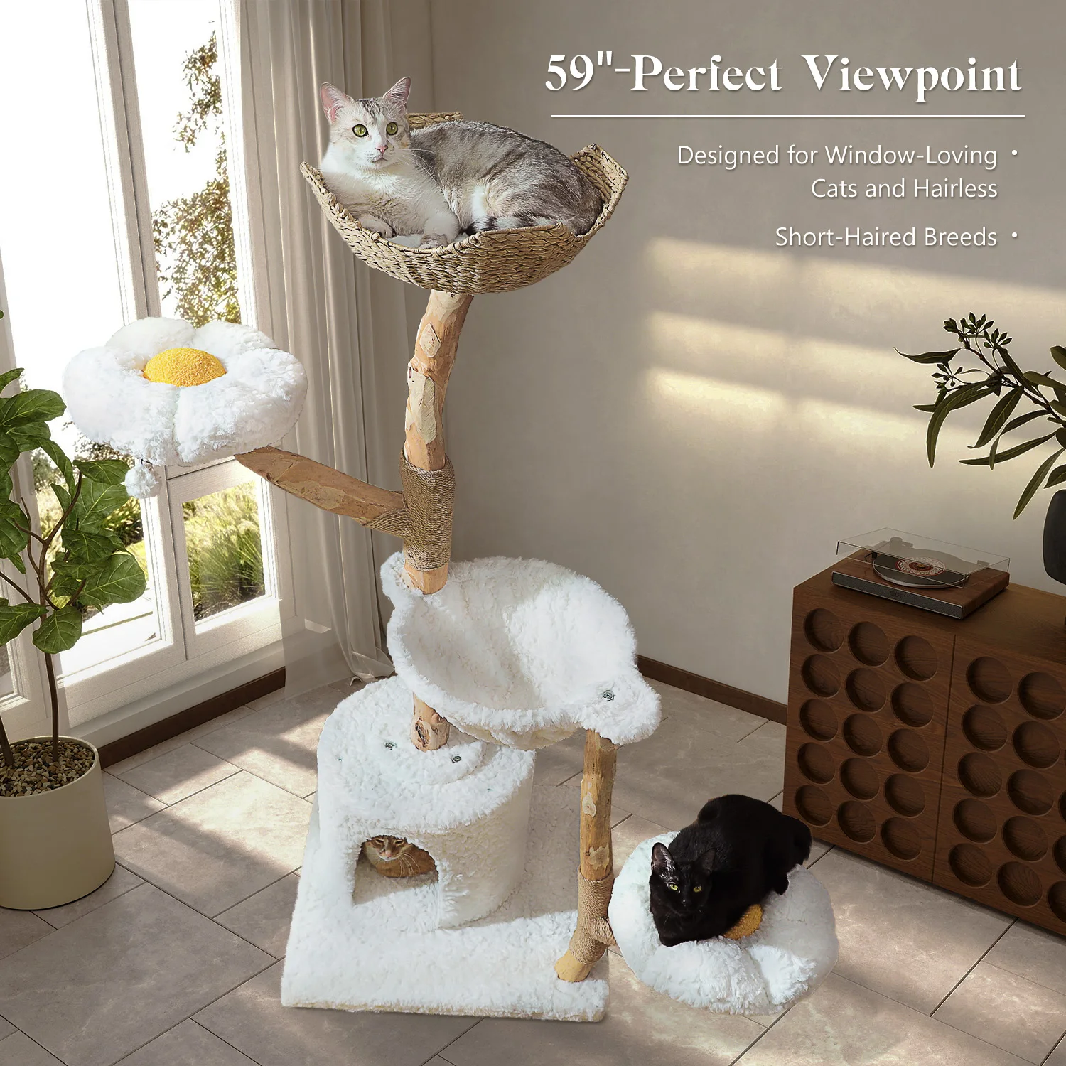 Torre grande de árbol para gatos con poste rascador de Sisal, cesta de mimbre, cama, flor, Condo para gatos, muebles modernos para interiores, accesorios para gatos - imagen 3