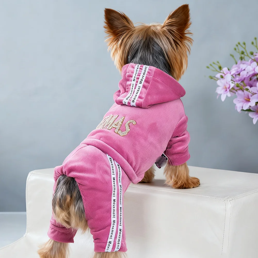 Ropa para perros pequeños y niñas, trajes bonitos, pijamas de terciopelo suave para cachorros, mono de 4 patas, chándal ligero para mascotas, ropa para gatos - imagen 4