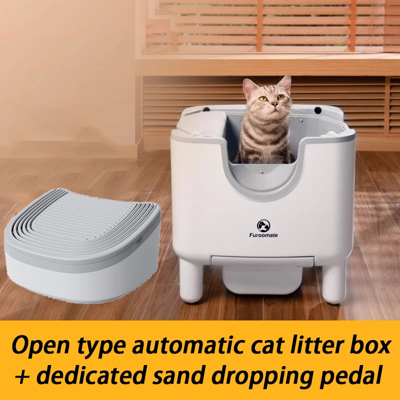 Caja de arena para gatos automática abierta inteligente, autolimpiante, caja de arena para gatos Extra grande, Pedal de caída de arena, inodoro para gatitos, antiolor